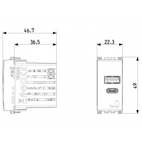 Πρίζα Φόρτισης USB Διπλή TypeA+C 1 Στοιχείου Γκρί Arke 19292.AC.15 VIMAR